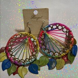 Colorful Hoop Earrings with Leaf Accents
